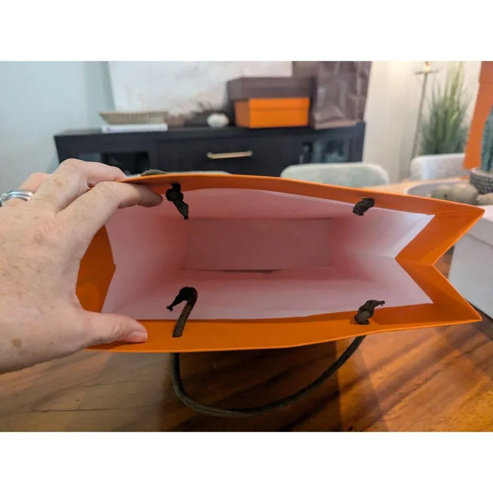 Hermès Orange Paper Gift Bag With Handle 11